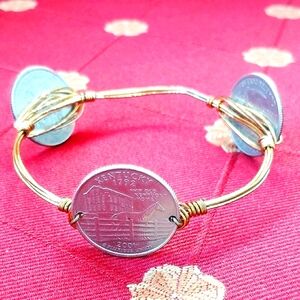 Handcrafted Gold-tone Wire Bracelet With State Of Kentucky Quarters